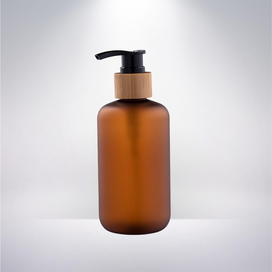 Bomba de loção para colar de bambu 250ml PET Boston Round 24410